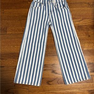 Blue and White Striped Kids High Rise Wide-Leg Pants